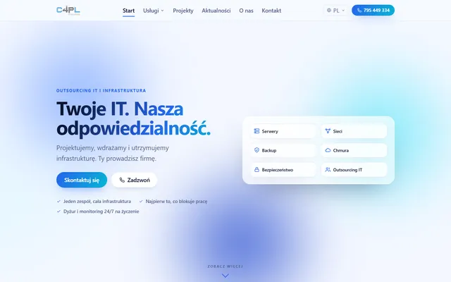 Sekcja hero strony c4pl.net